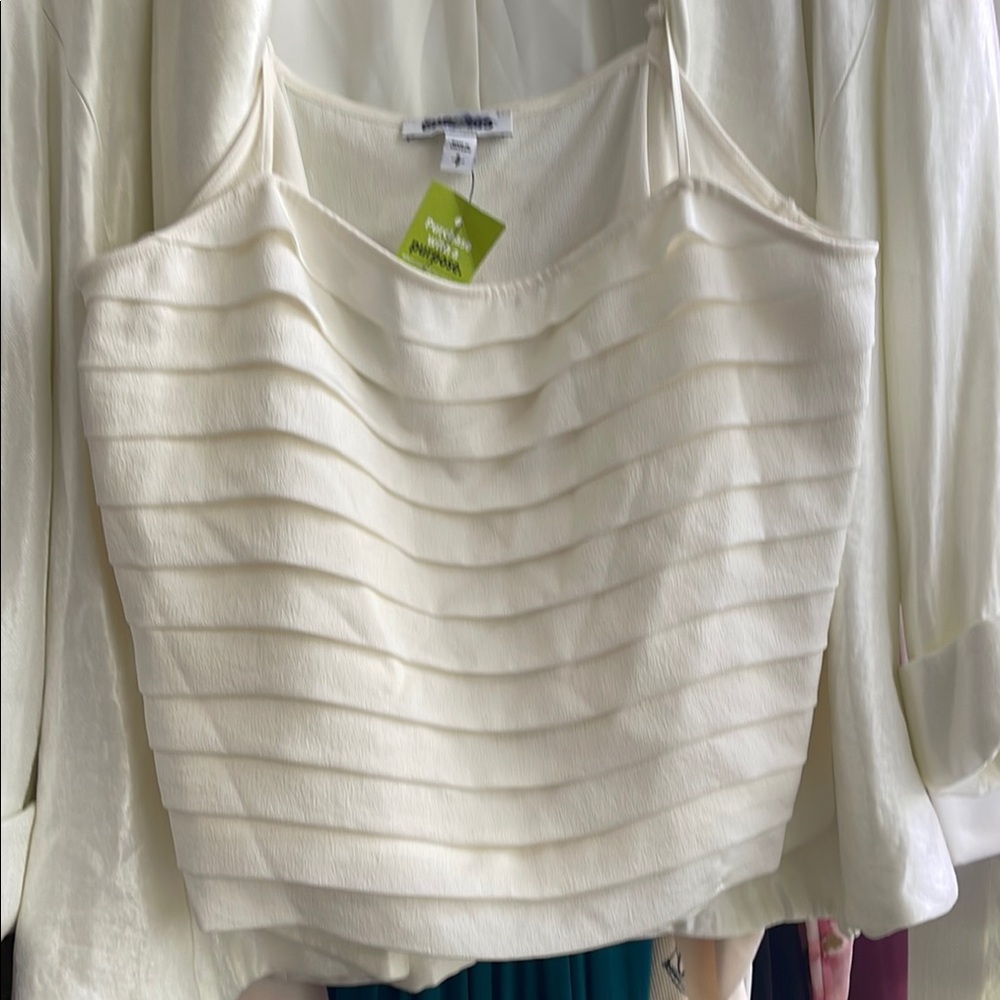 Express White and Gray Ruffled Asymmetrical Camisole